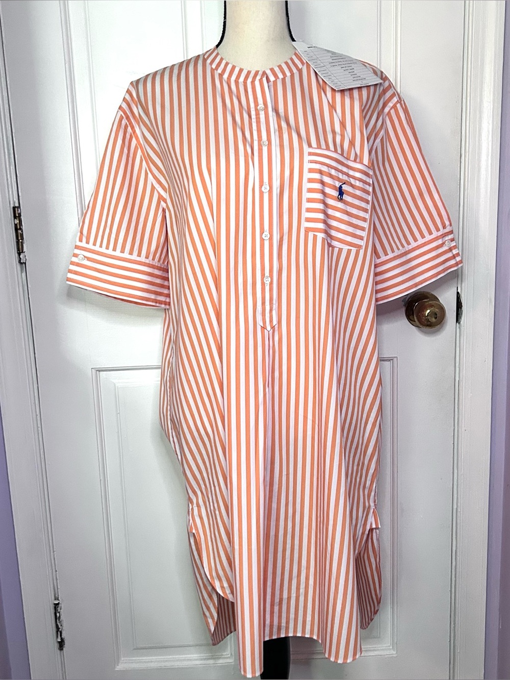 Polo Ralph Lauren Sample Orange Stripe Women’s Large Tunic Shirtdress Cotton - Picture 2 of 11